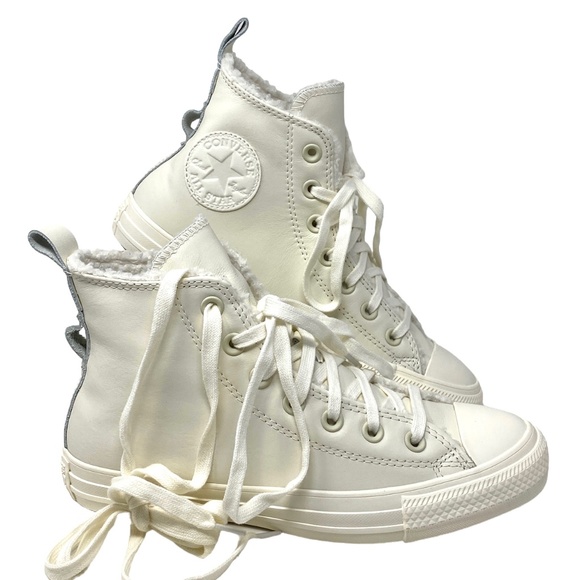 Converse Shoes - Converse Chuck Taylor High Top Women White Sherpa Leather Sneakers Size A04257C